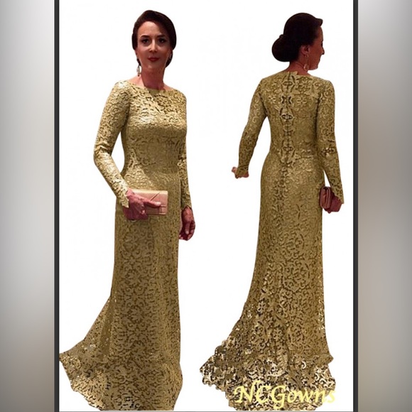 Dresses Size 16 Never Worn Full Length Long Sleeve Gold Dress Poshmark